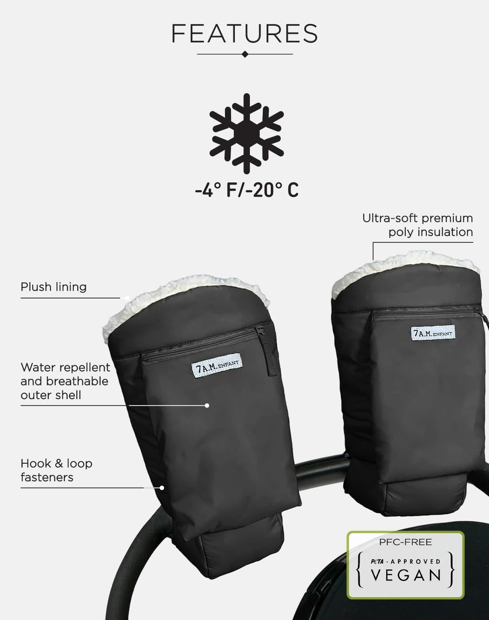 7 A.M. Enfant water-repellent outer shell protects against snow and drizzle.