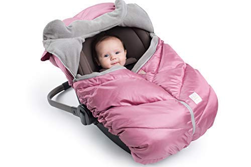 Water-repellent 7AM Enfant cocoon keeps baby dry in rain or snow