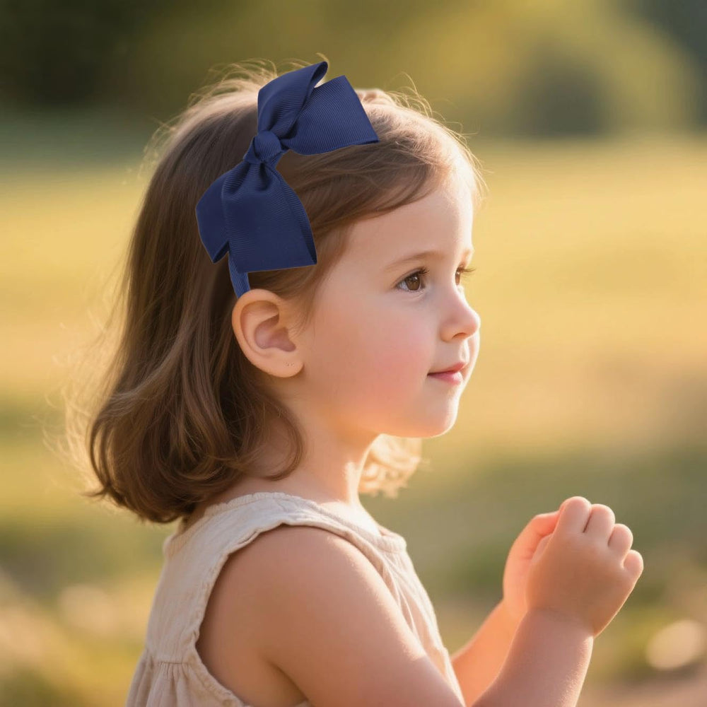7Rainbows navy blue bow headband for toddlers adds cute color while staying comfortable