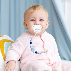 9tilight raccoon pacifier clip in blue keeps pacifier close for quick access