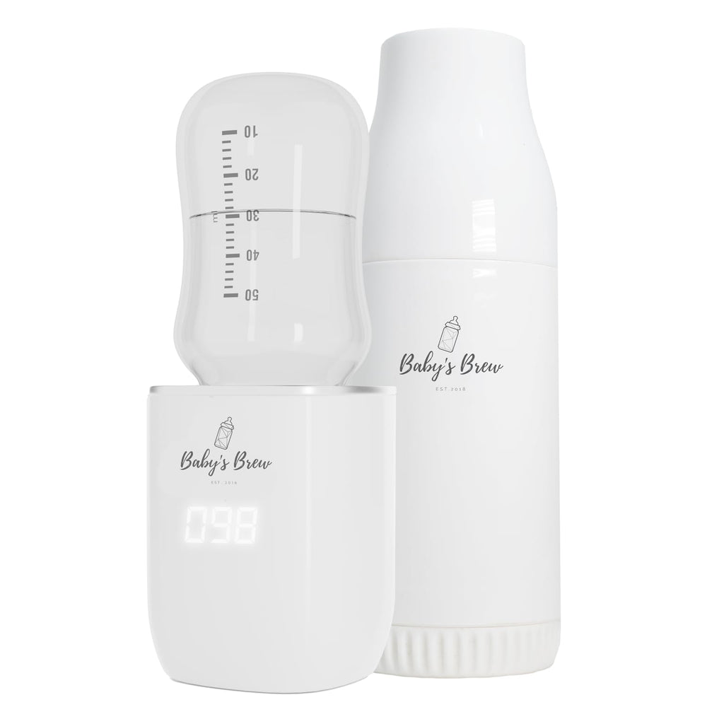 Baby's Brew Bottle Warmer Pro front view highlights compact travel-ready design for quick feeds.