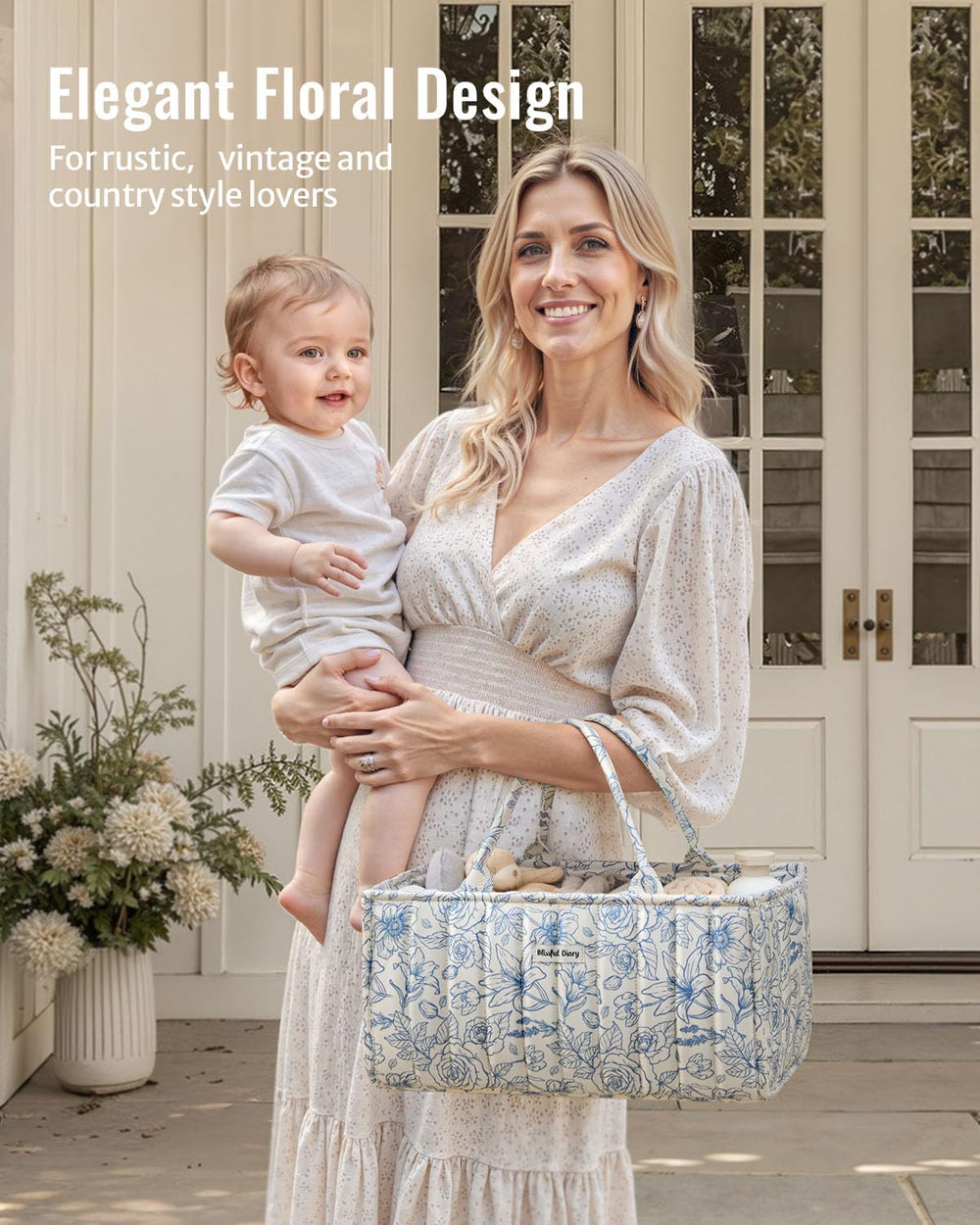 Blissful Diary Floral Diaper Caddy gift-ready presentation for baby showers and registries.