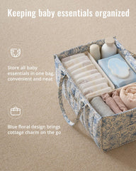 Blissful Diary Floral Diaper Caddy with handles for easy room-to-room transport.