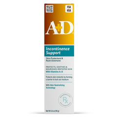 A+D Incontinence Skin Protectant bottle shown for daily barrier protection and soothing relief