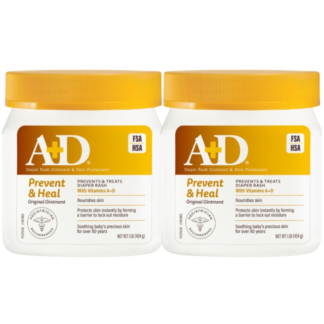 A+D Original Diaper Rash Ointment jar, 1lb, two-pack for diaper area protection.