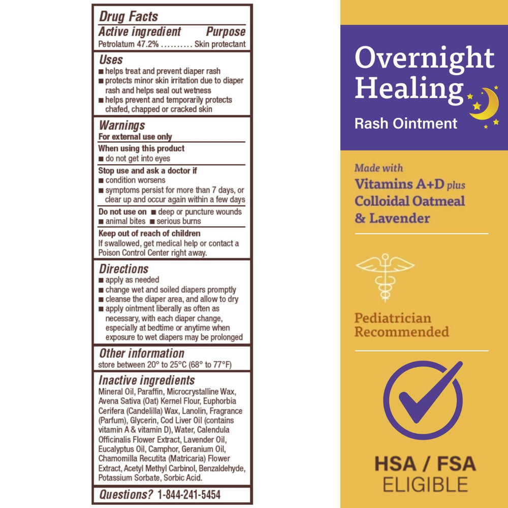 A+D diaper rash ointment tube back highlighting ingredients and usage.