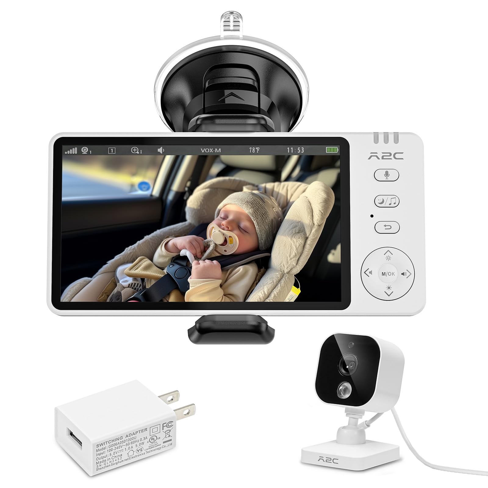A2C wireless baby car camera backseat monitor provides real-time view for on-the-road supervision.