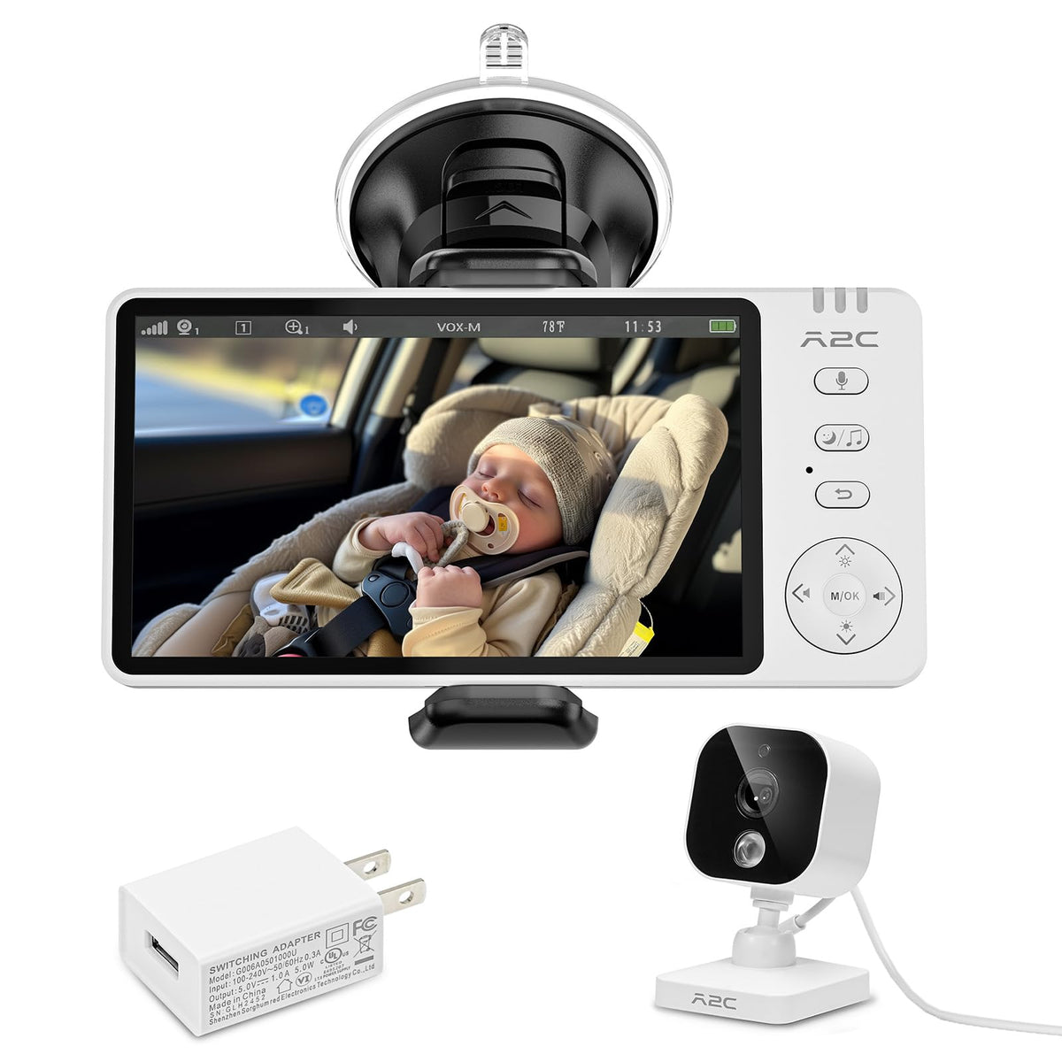A2C wireless baby car camera backseat monitor provides real-time view for on-the-road supervision.