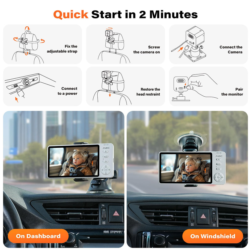 A2C wireless baby car camera multi-vehicle compatibility fits SUVs, trucks, and more.