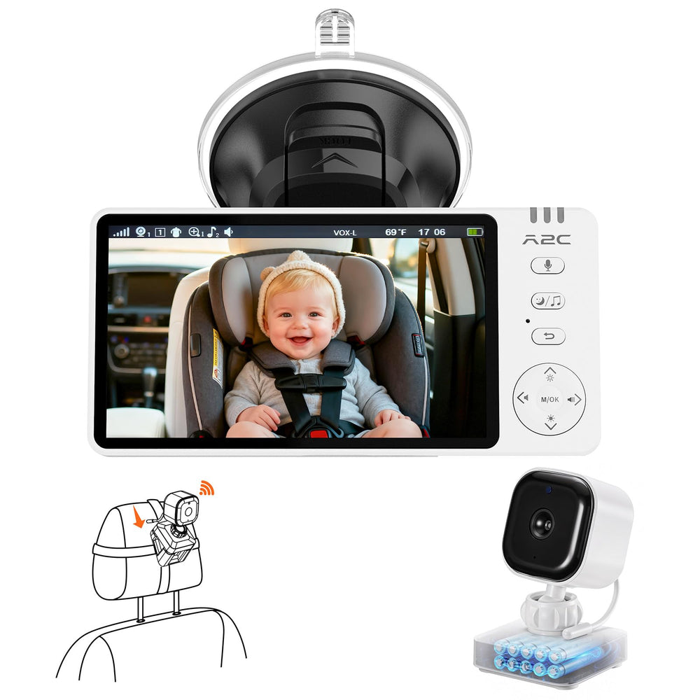 A2C Wireless Baby Car Monitor front view shows compact design for private, cable-free setup.