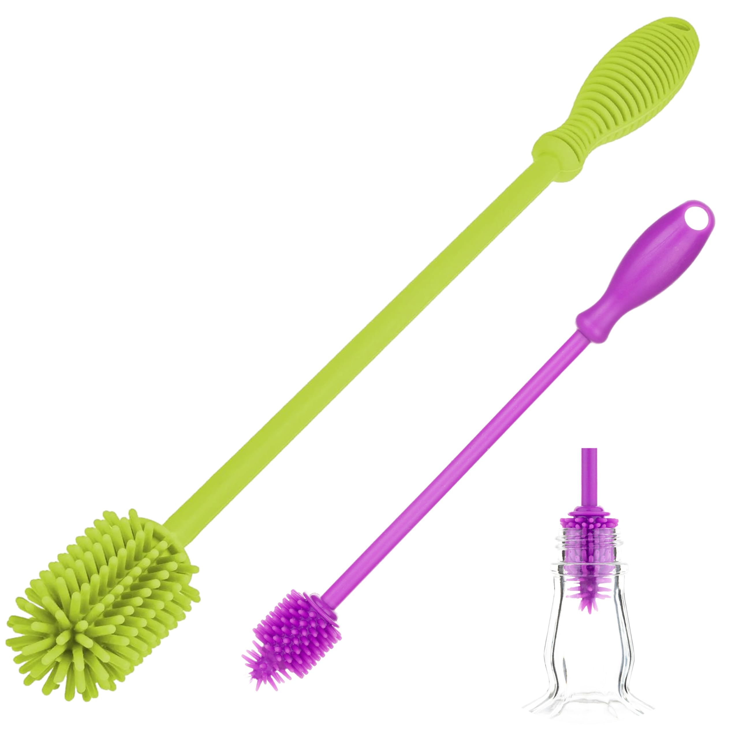 A2S Protection A-Brush silicone bottle cleaner with long handle reaches hard-to-clean bottles.
