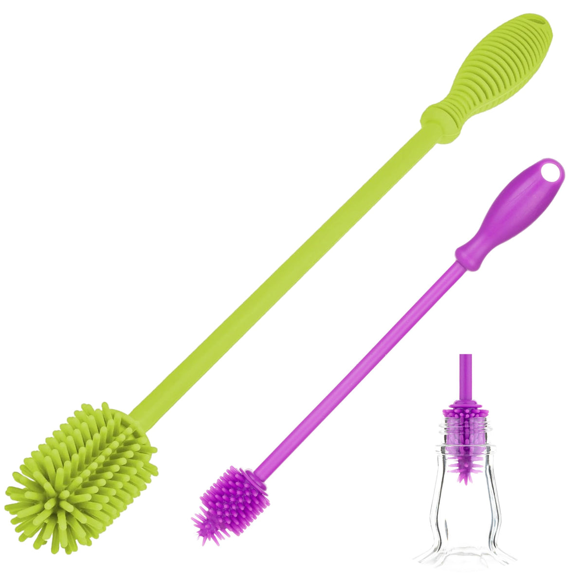 A2S Protection A-Brush silicone bottle cleaner with long handle reaches hard-to-clean bottles.