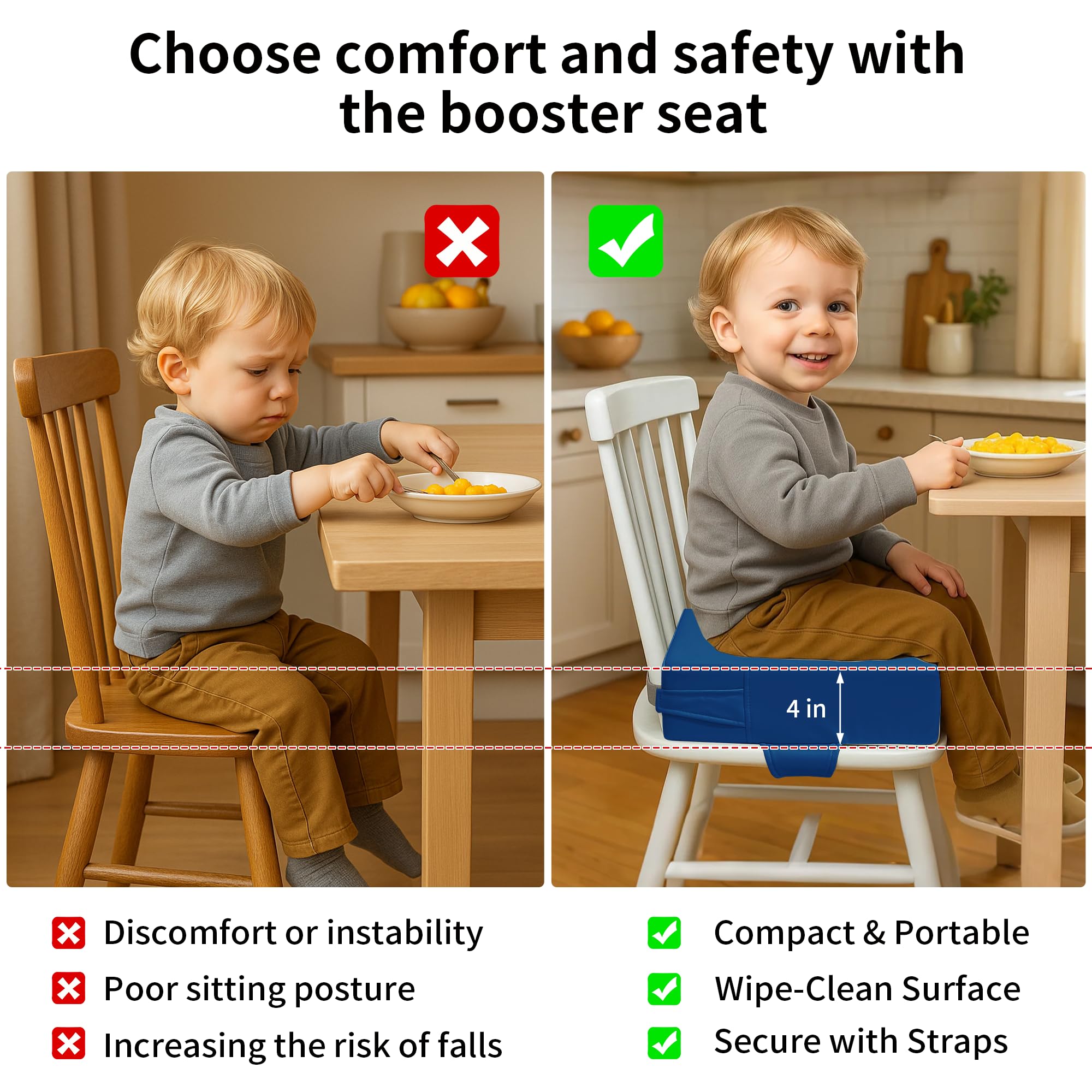 AAAini booster seat anti-slip bottom stabilizing on chair surface