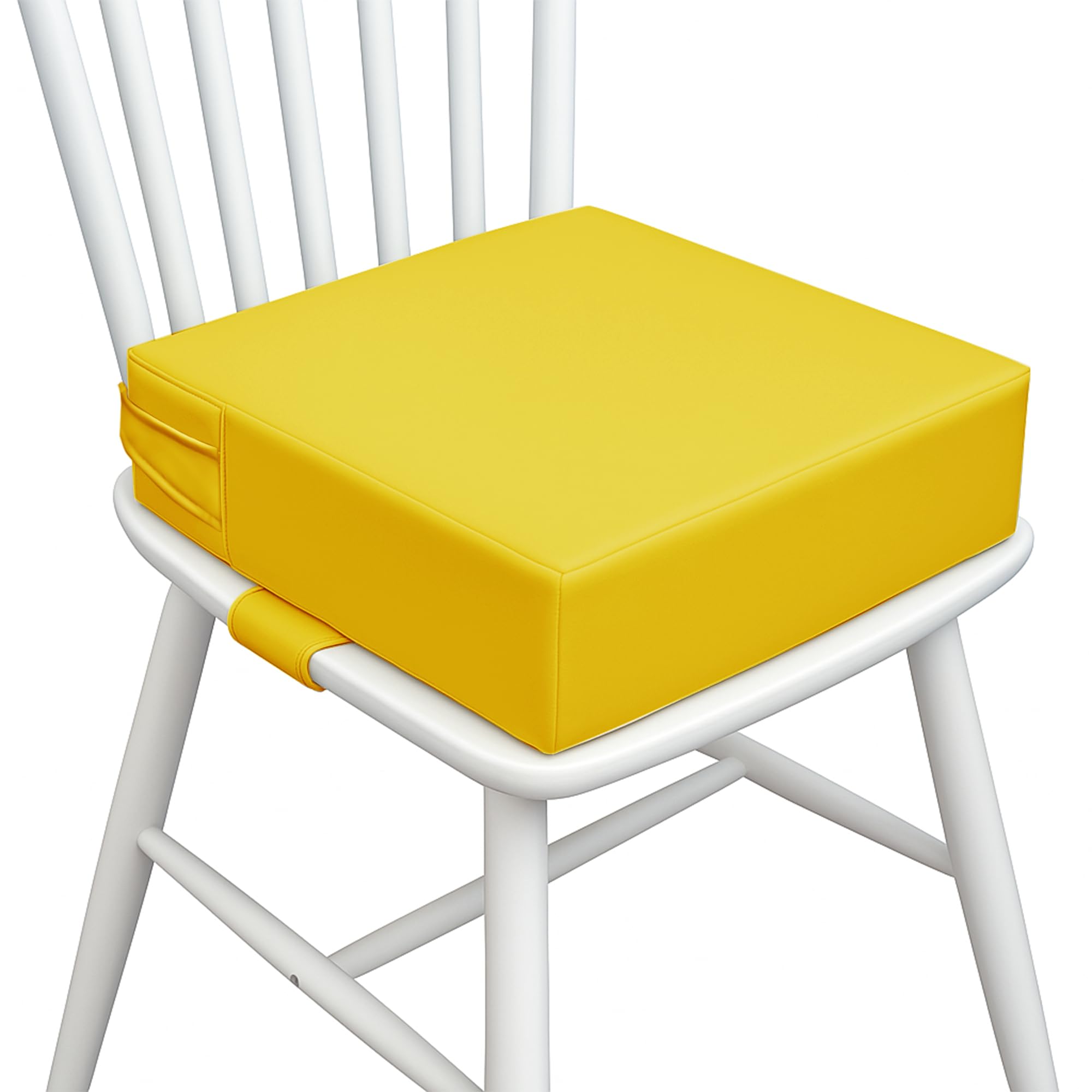 AAAini toddler booster seat on a dining table in yellow for safe, comfortable meals.
