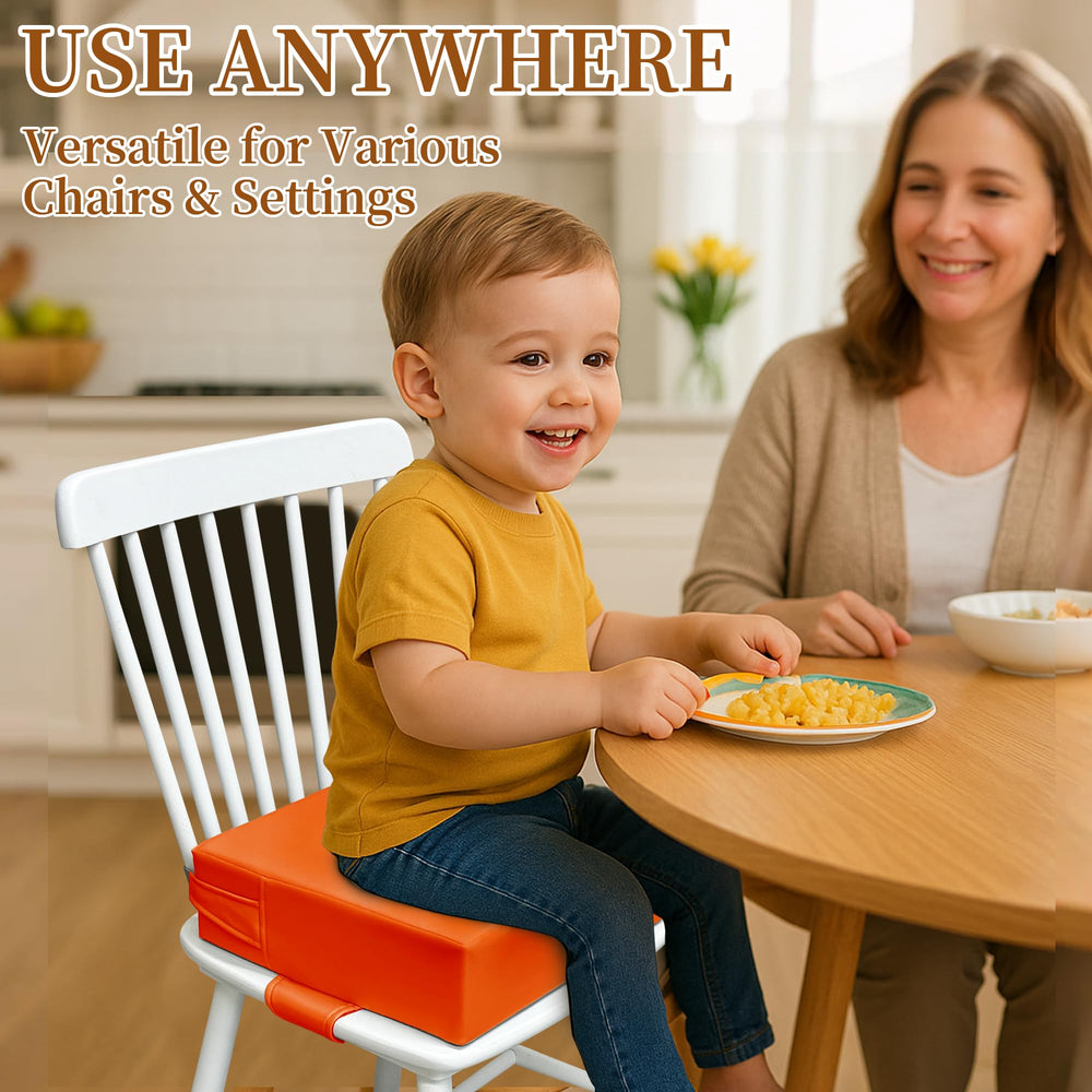 AAAini booster seat with double safety straps attaches to chair back and seat