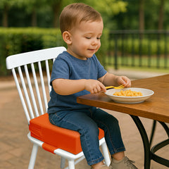 AAAini booster seat with non-slip bottom stays secure during meals