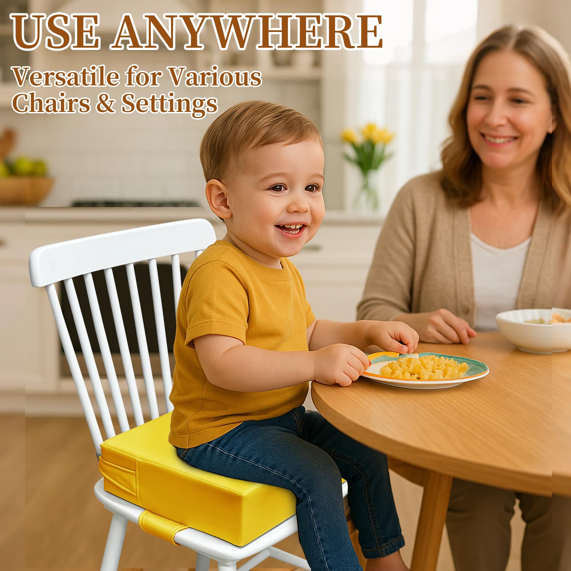 AAAini booster seat safety belts in yellow provide secure chair attachment.