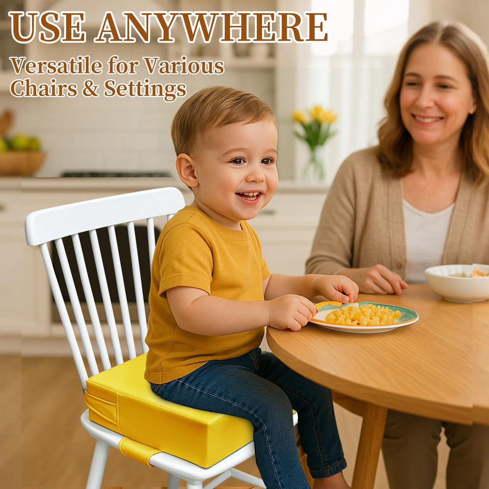 AAAini booster seat safety belts in yellow provide secure chair attachment.