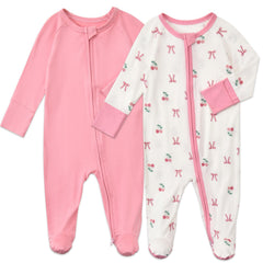 Aablexema baby footed coverall with pink cherry bow for newborn warmth