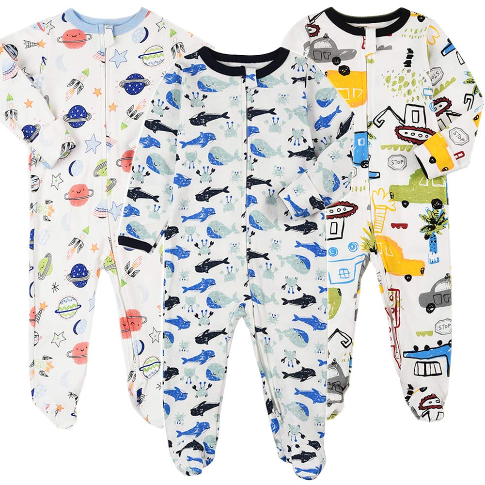 Aablexema baby footie pajamas in space pattern for soft, breathable sleep