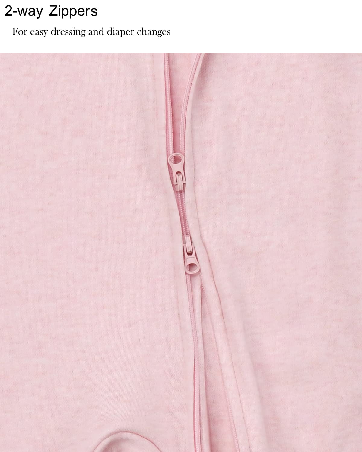 Aablexema footie pajama zipper detail with safety tab for easy dressing.