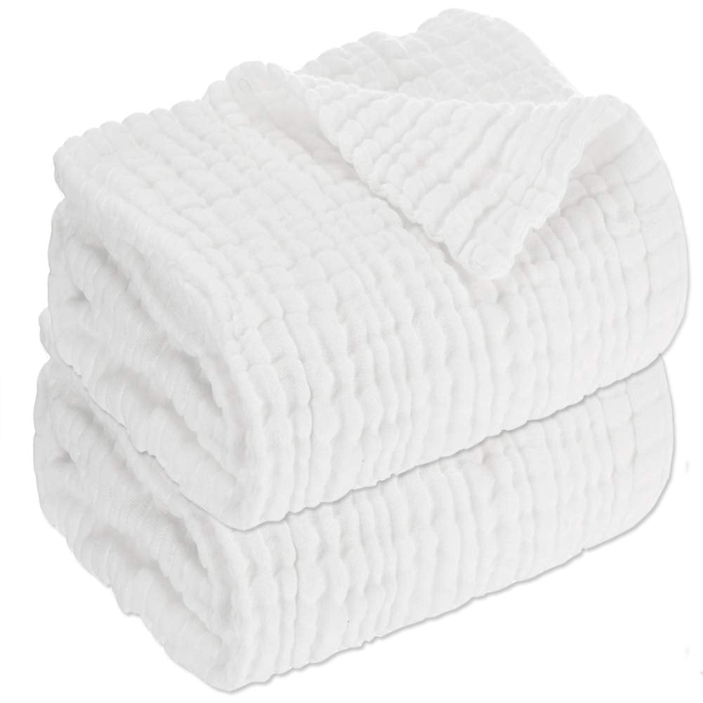 Aablexema baby muslin bath towels white 43x43 inches, 2-pack, soft and breathable.