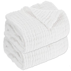 Aablexema baby muslin bath towels white 43x43 inches, 2-pack, soft and breathable.