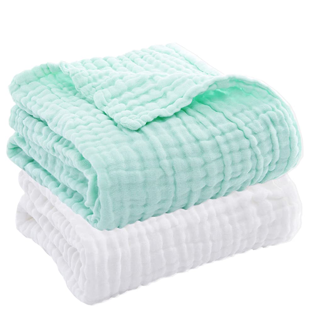 Aablexema baby muslin bath towels 2-pack, large 43x43 inches for newborns and toddlers