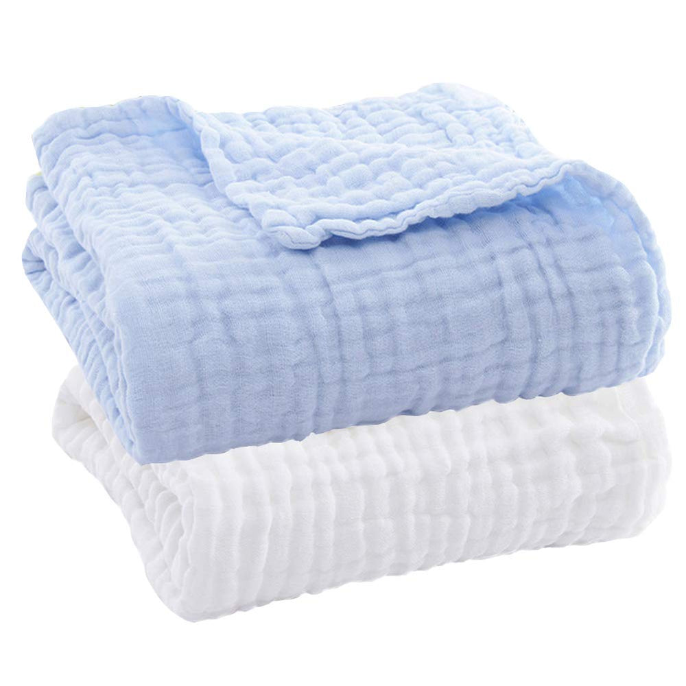 Aablexema baby muslin towel main image in white and blue, soft and breathable.