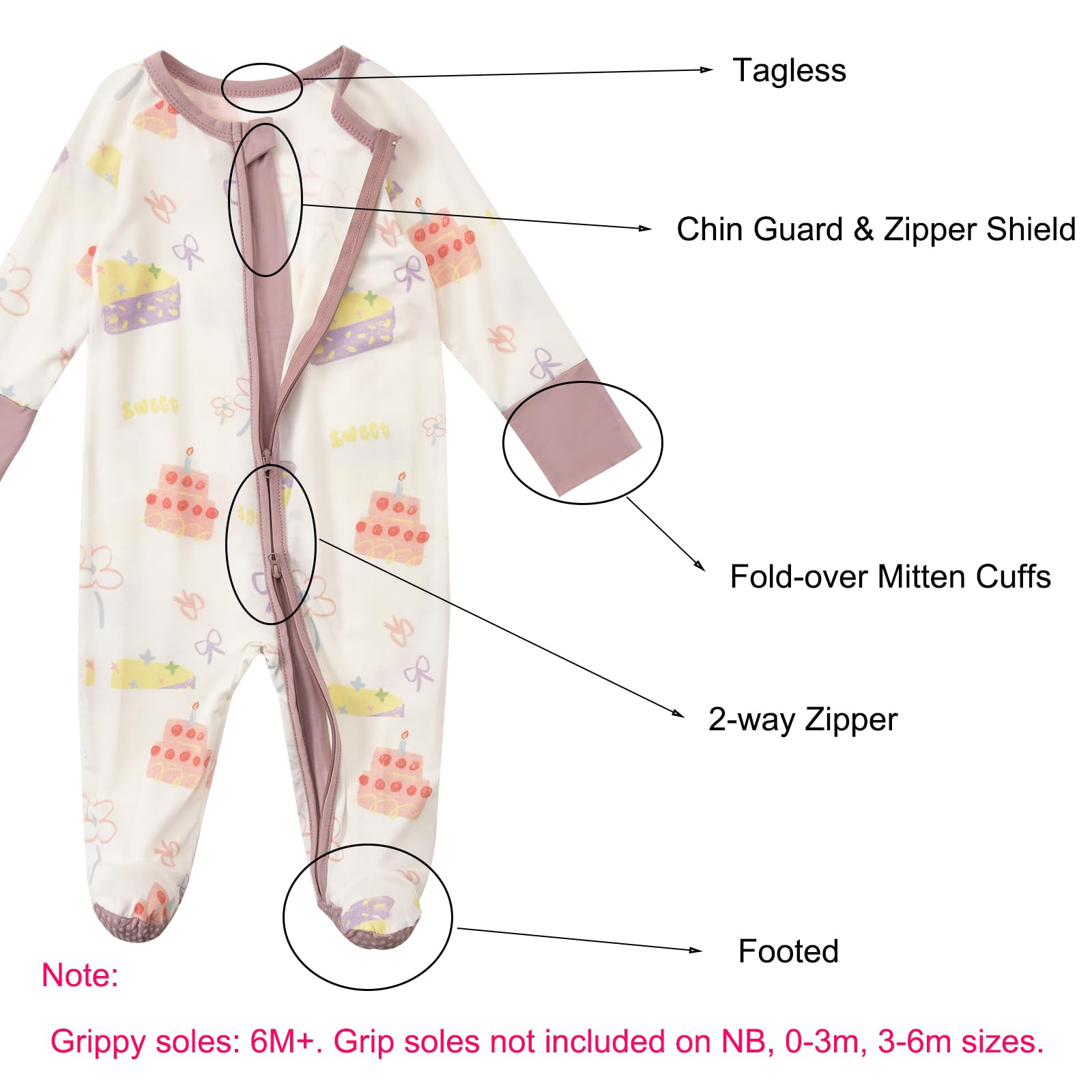 Aablexema bamboo rayon two-piece pajamas with a 2-way zipper for easy diaper changes.