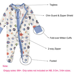 Aablexema two-way zipper on baby coveralls enables easy diaper changes.