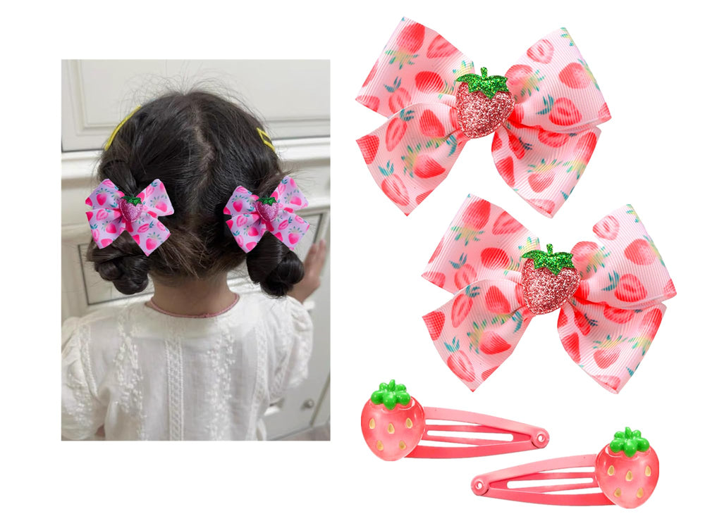 AACKS strawberry hair bows closeup showing bright fruit design and secure clips for all-day wear.