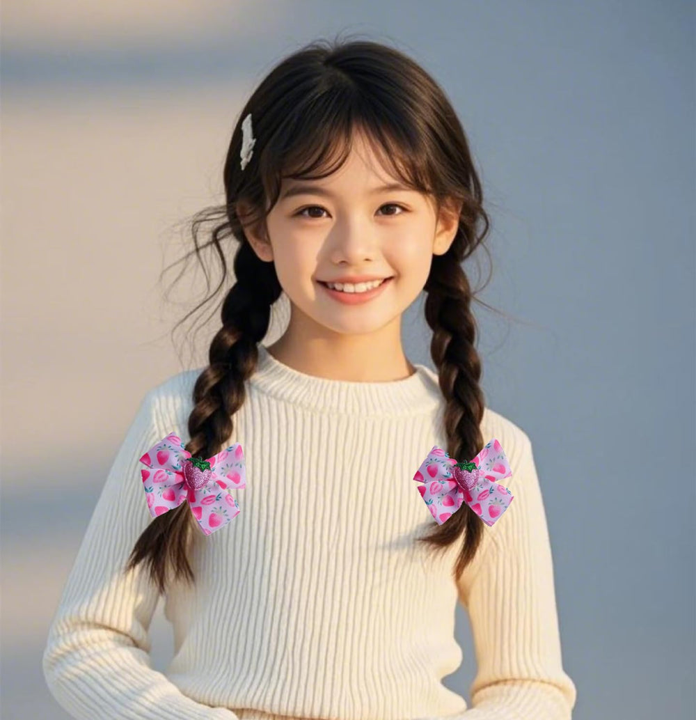 AACKS strawberry bows on ponytails highlighting everyday wear.