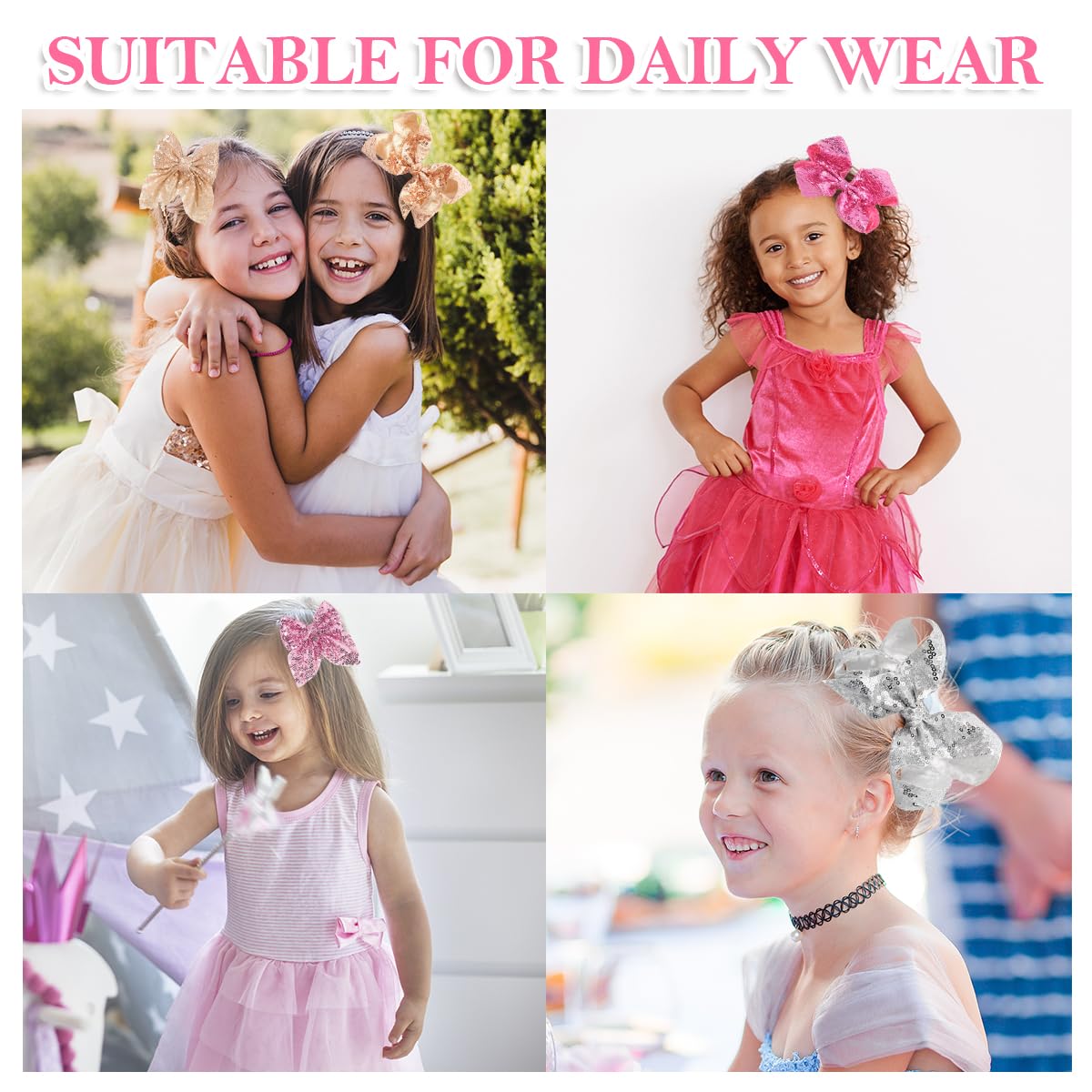 Aaiffey 4-pack glitter bows, versatile for daily wear.