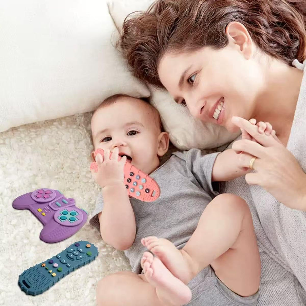 AALFA teething toy game-controller shape, safe silicone for comfortable grip.