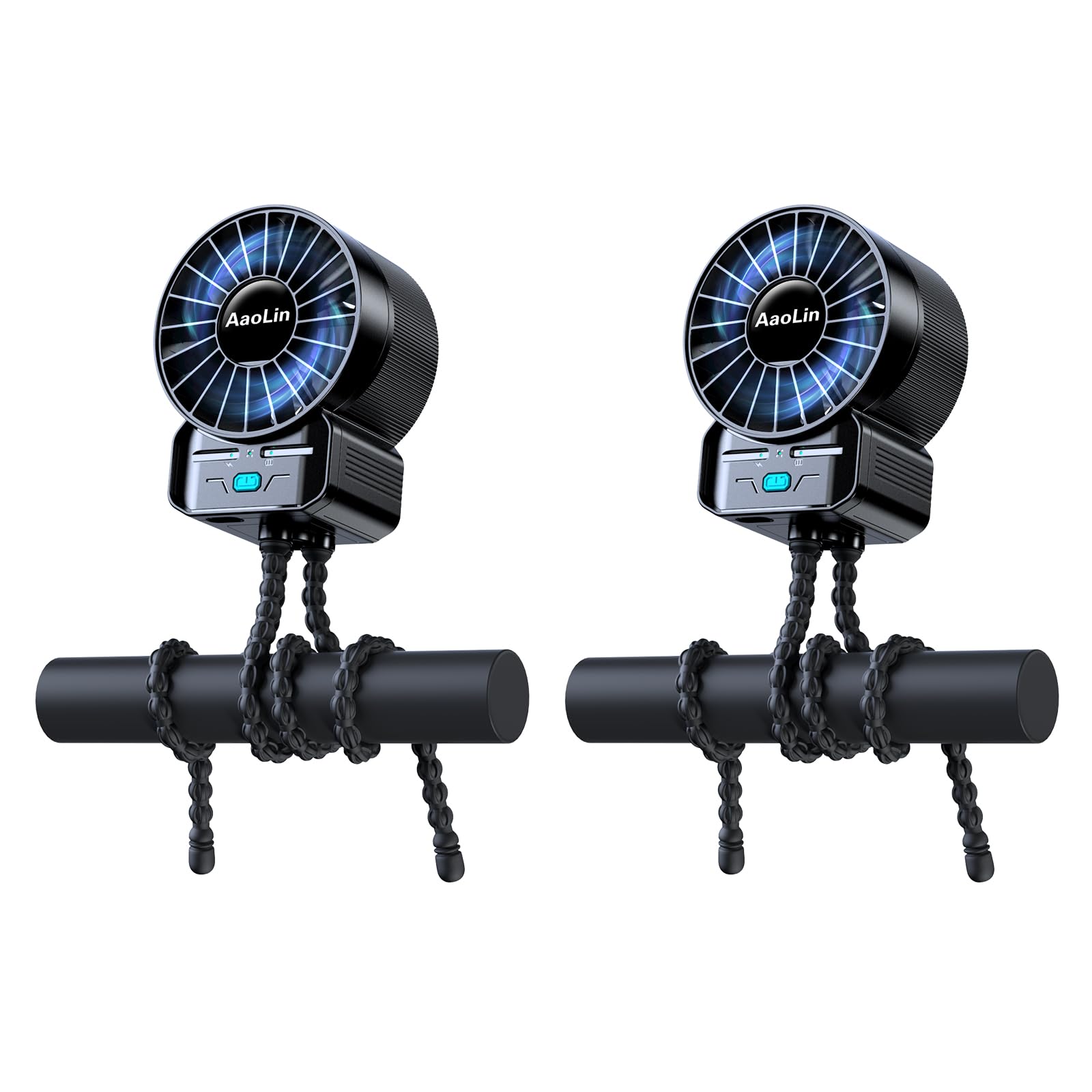 AaoLin stroller fan clipped to a stroller with adjustable head for tailored airflow.
