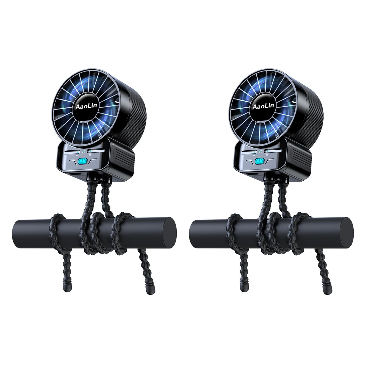 AaoLin stroller fan clipped to a stroller with adjustable head for tailored airflow.