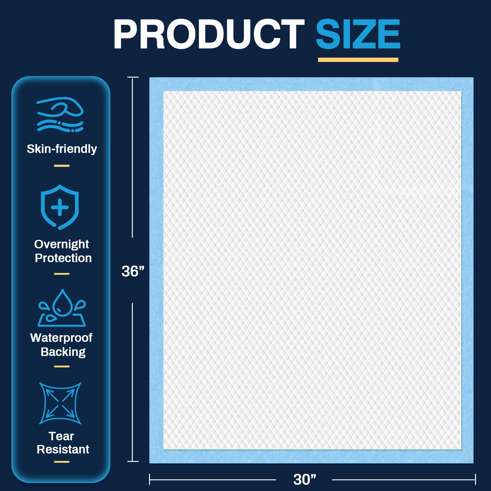 AAY disposable bed pads diamond design detail directing liquid toward core for quick containment