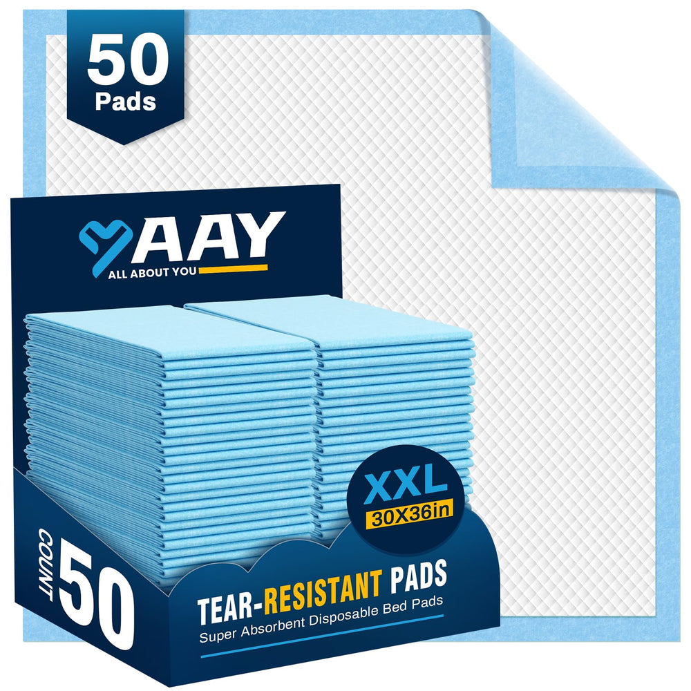 AAY disposable bed pads 30x36 pack front highlighting large surface coverage for protection