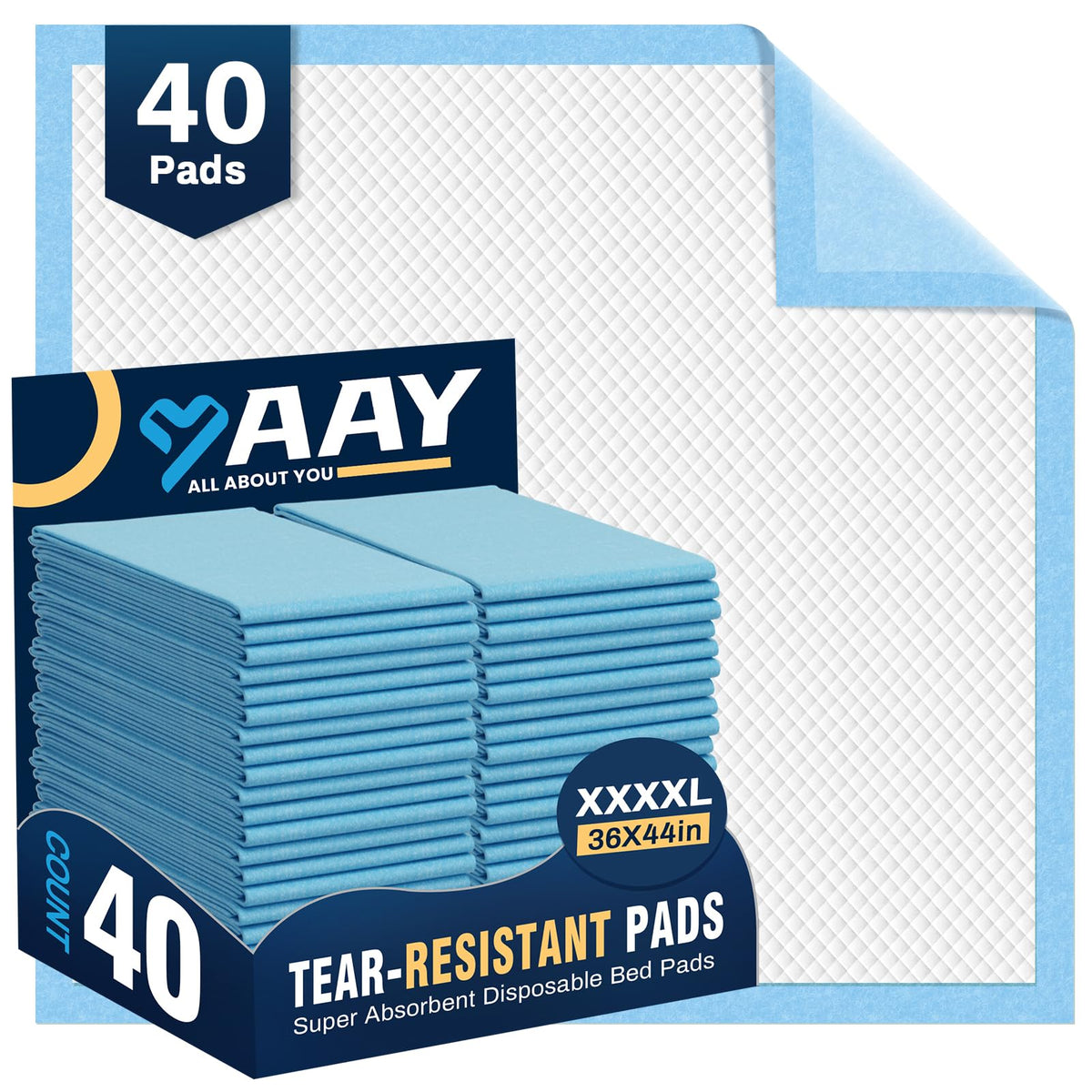 AAY heavy-duty bed pad with tear-resistant backing protecting bedding from leaks.