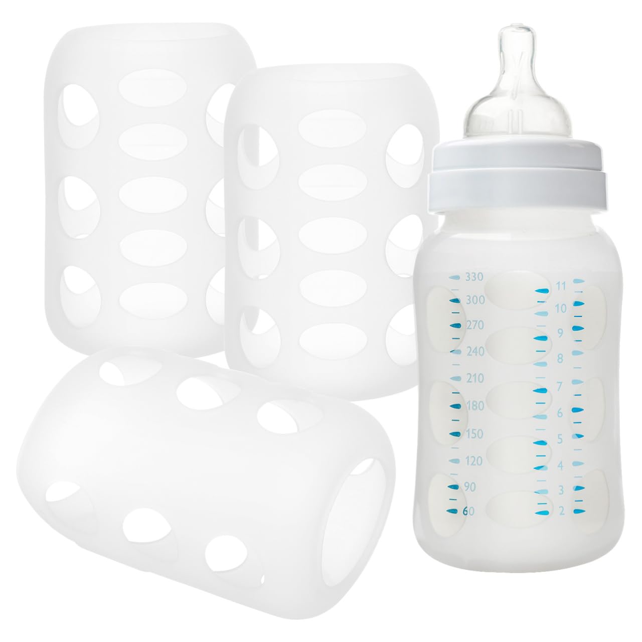 Abaodam white nursery bottle sleeve protects a glass bottle with gentle silicone grip.