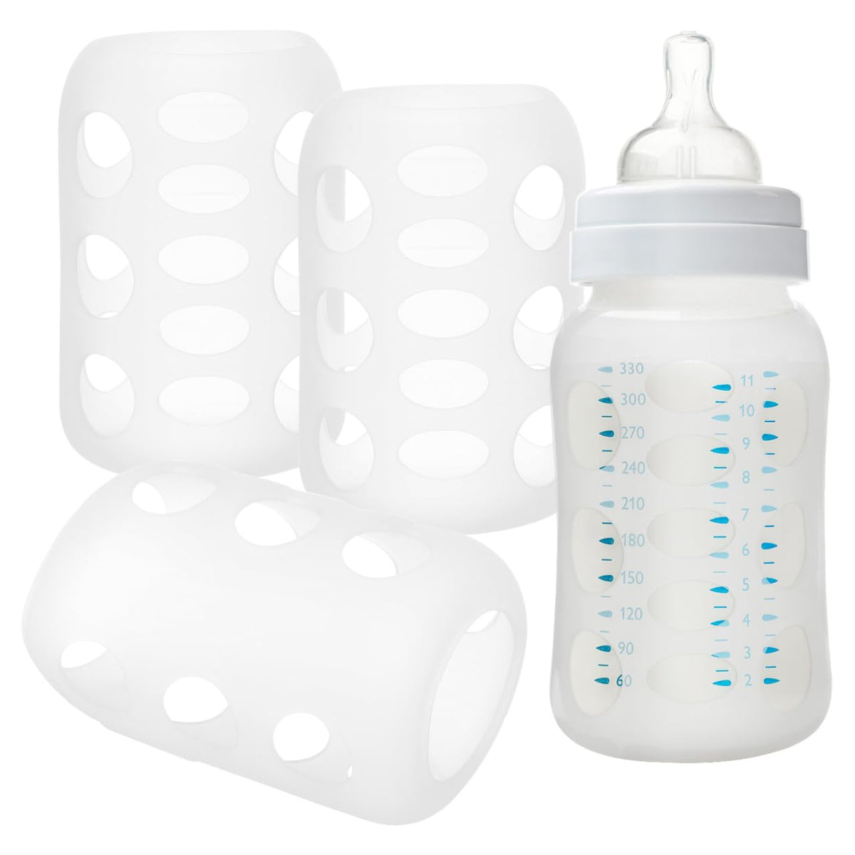 Abaodam white nursery bottle sleeve protects a glass bottle with gentle silicone grip.