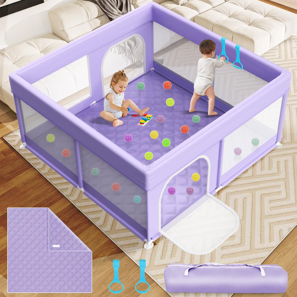Abdtech baby playpen with mat offers roomy 64x64 inch space for safe indoor play.