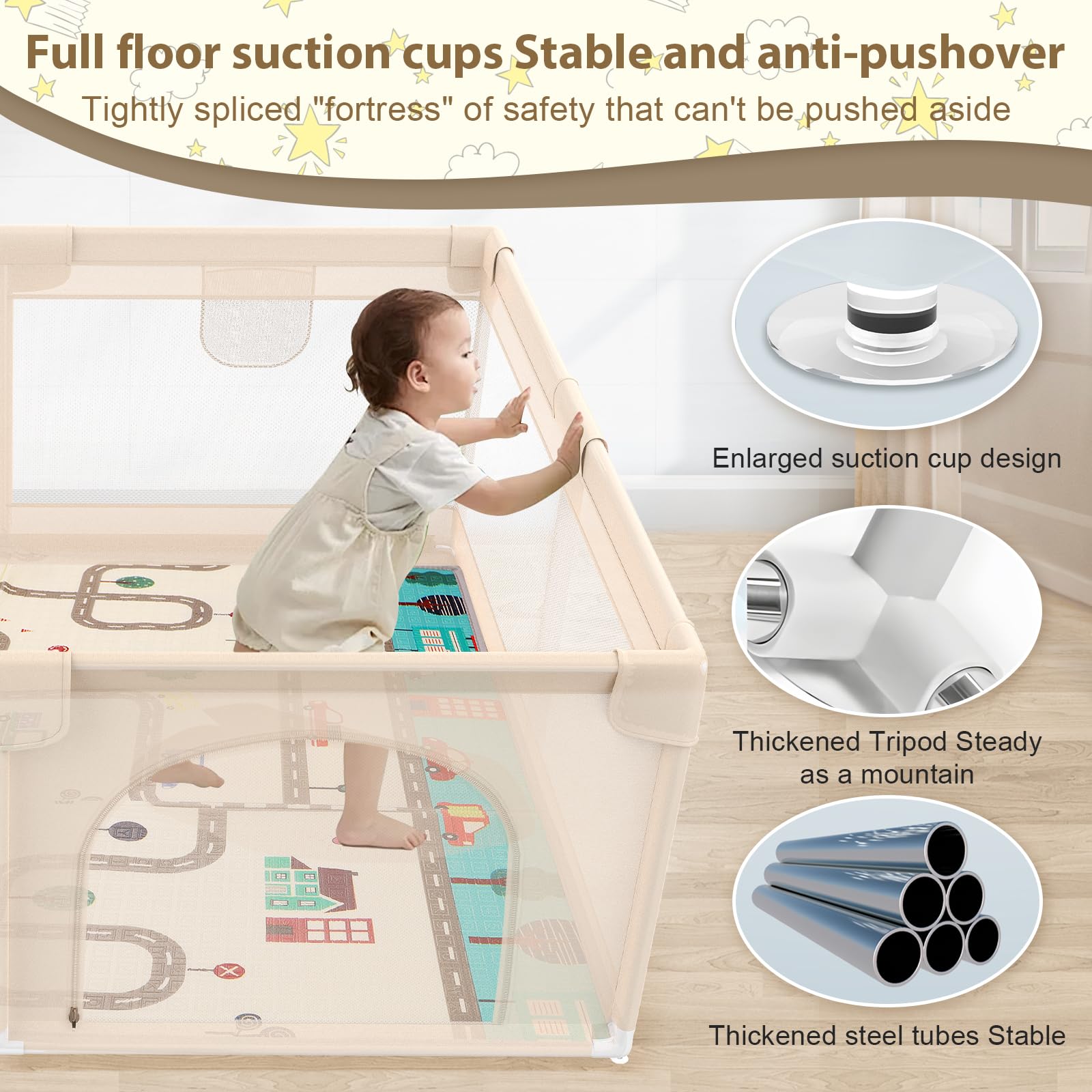 Abdtech Baby Playpen 79x71in space offers roomy exploration.