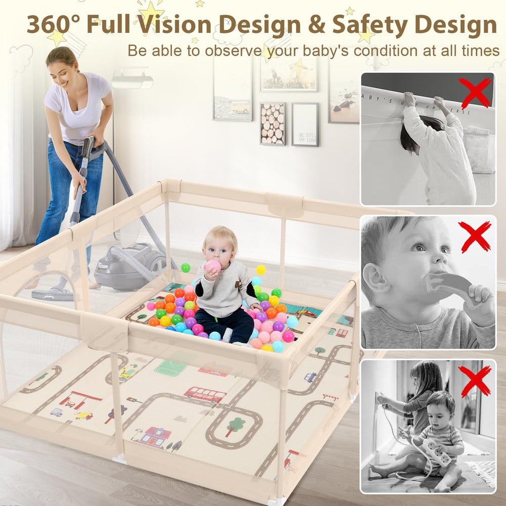 Abdtech Baby Playpen breathable mesh cover ensures visibility and airflow.