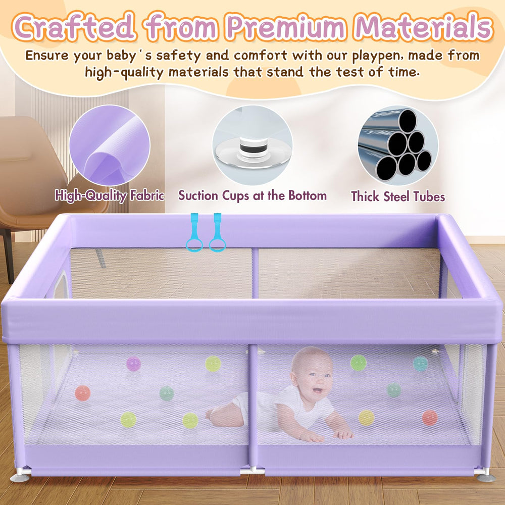 Abdtech baby playpen in purple complements nursery decor.