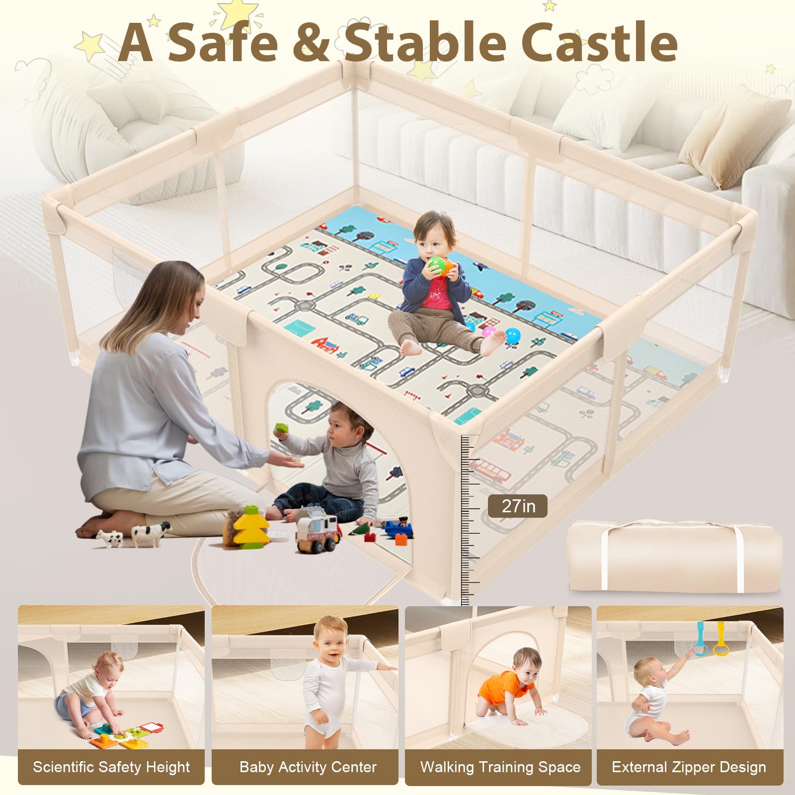 Abdtech Baby Playpen ultra-stable structure keeps baby secure.