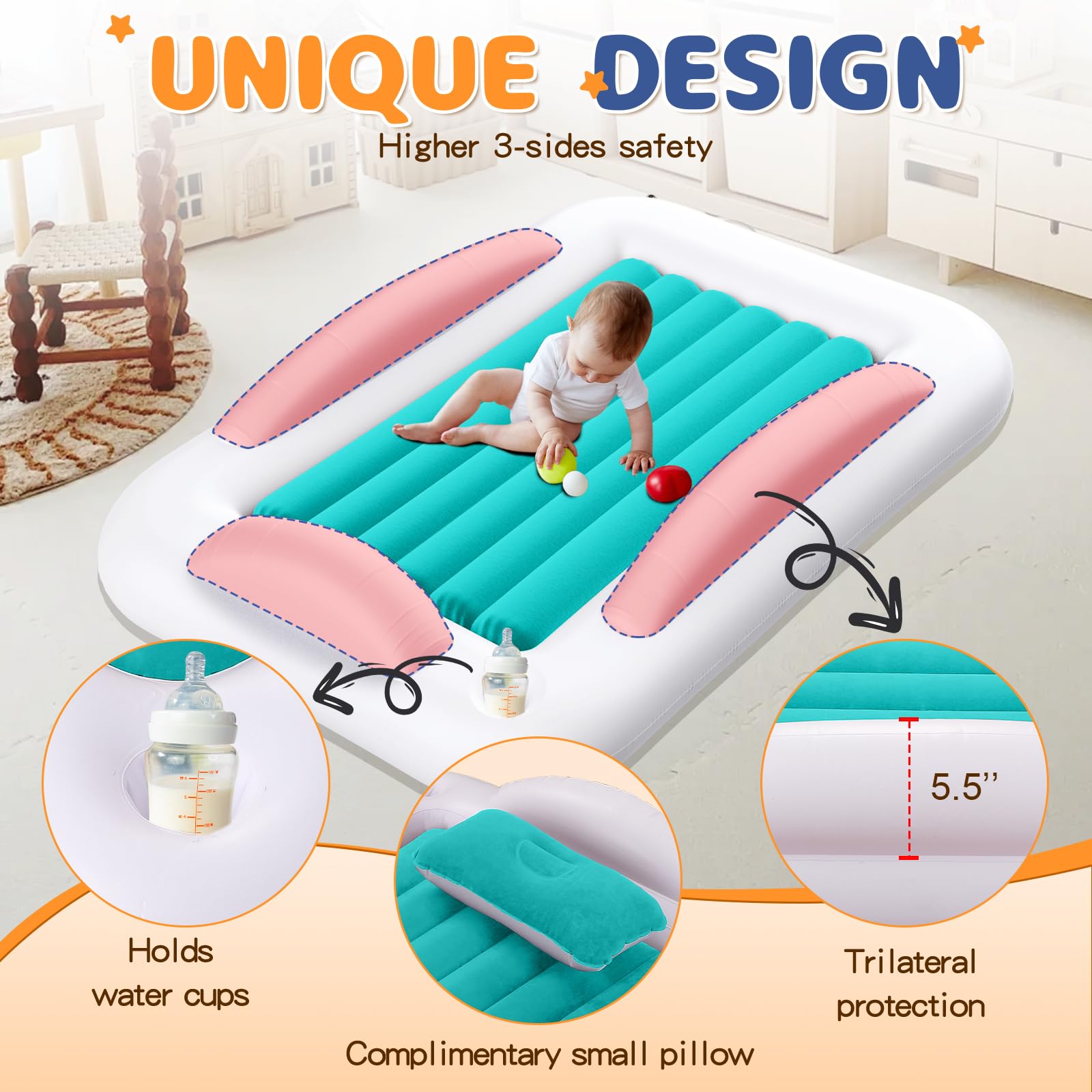 Abdtech inflatable bed with quick-setup pump for fast inflation.
