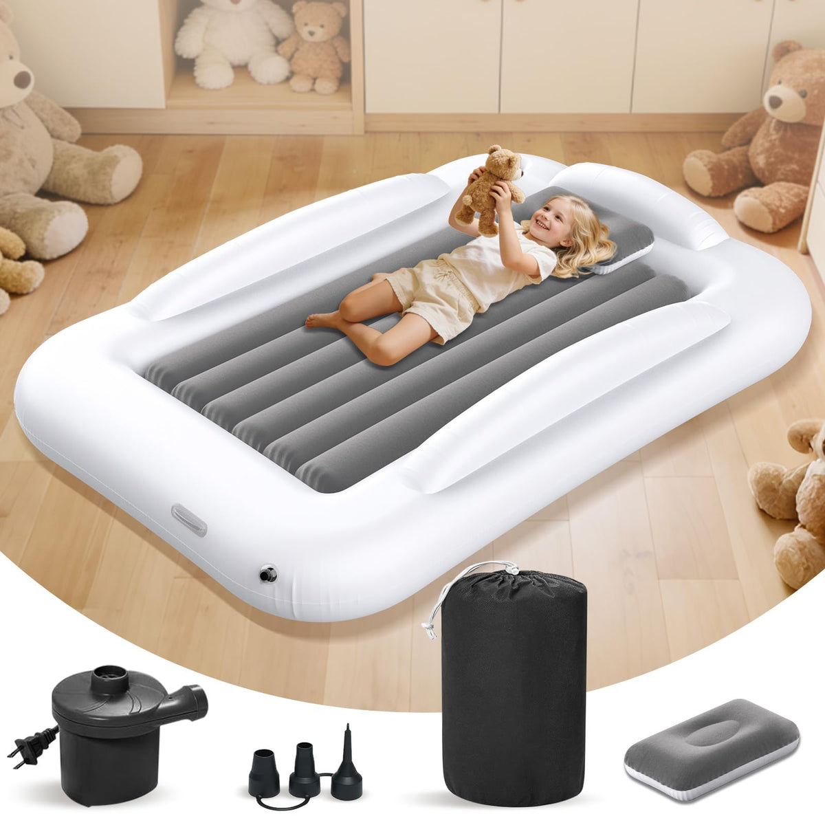 Abdtech inflatable kids travel bed front view for family trips