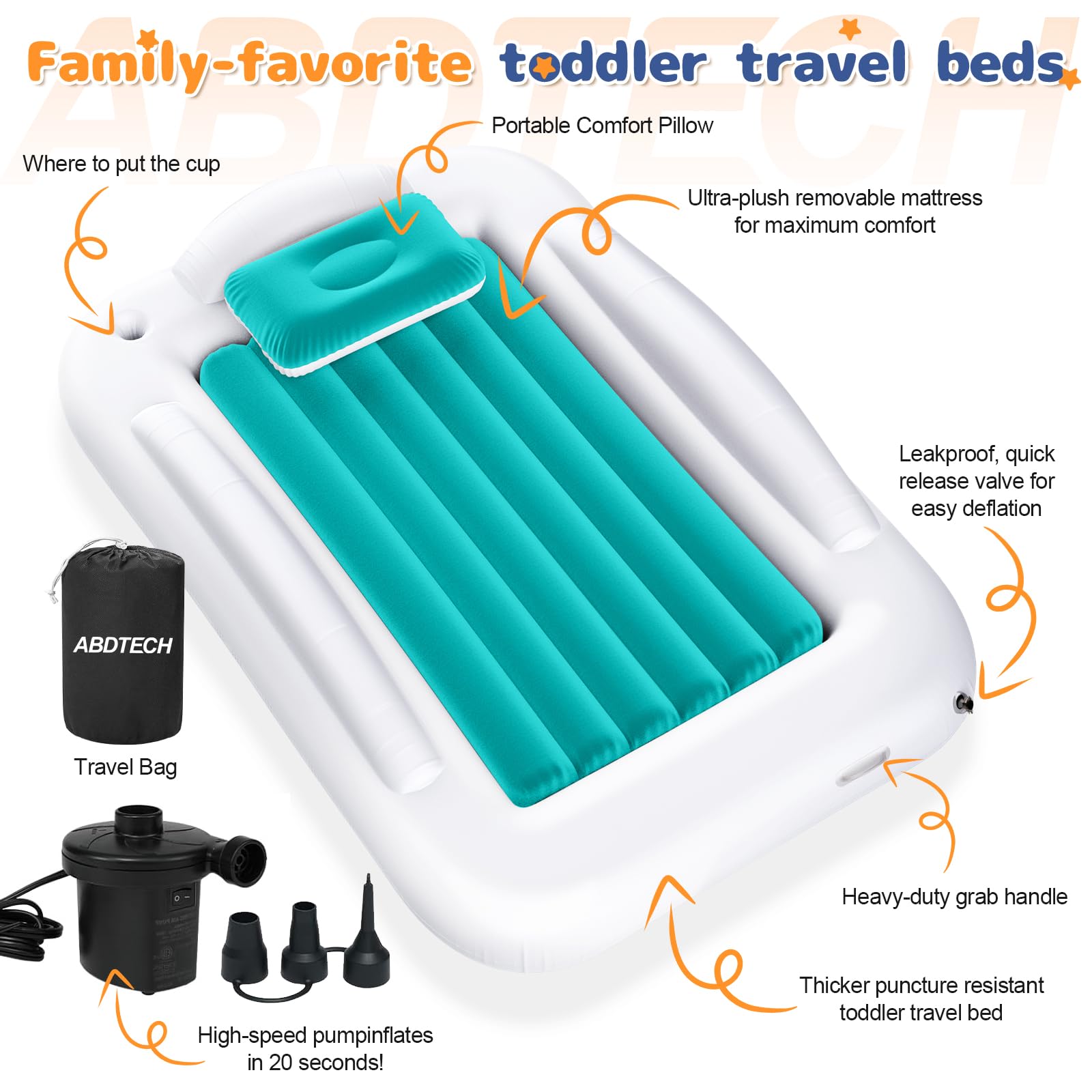 Abdtech lightweight toddler bed at 6.7 pounds for portability.
